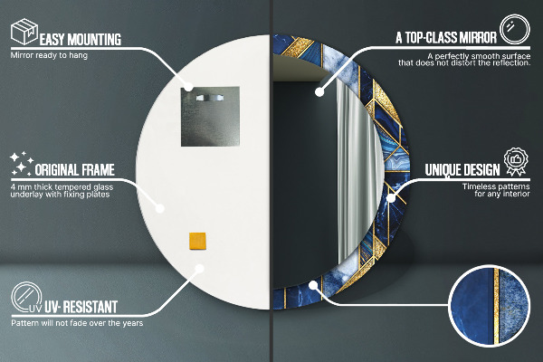 Round mirror frame with print Modern marble