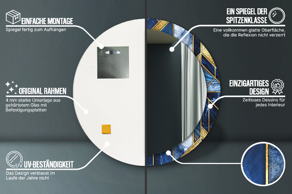 Round mirror frame with print Modern marble