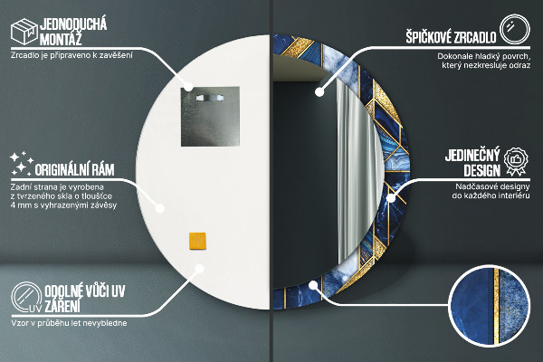 Round mirror frame with print Modern marble