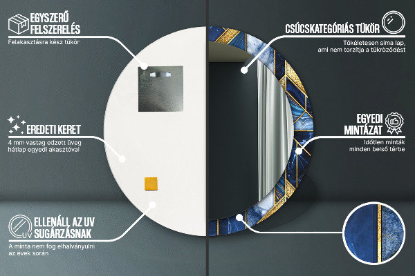 Round mirror frame with print Modern marble