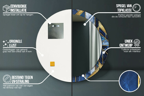 Round mirror frame with print Modern marble