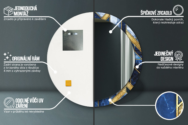 Round mirror frame with print Modern marble