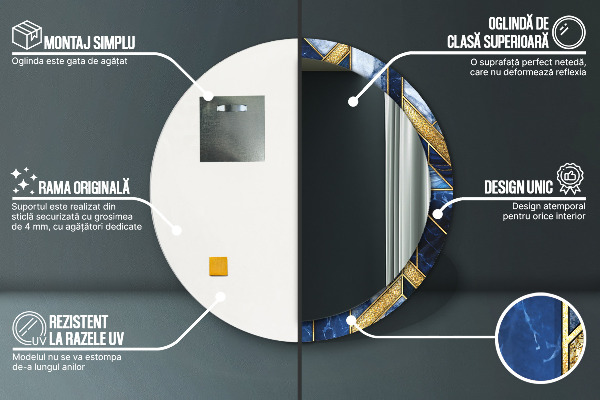 Round mirror frame with print Modern marble