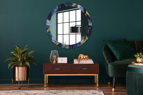 Round mirror frame with print Modern marble
