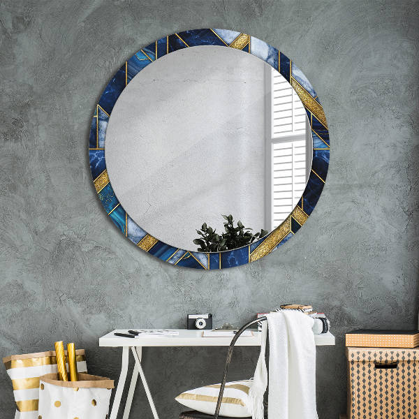 Round mirror frame with print Modern marble