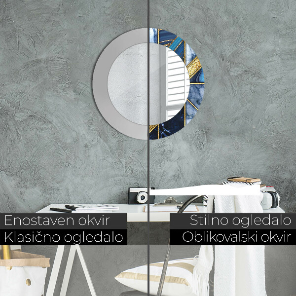 Round mirror frame with print Modern marble
