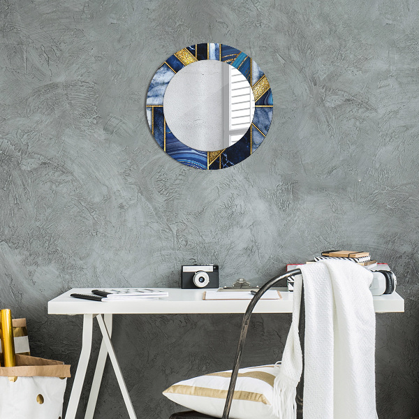 Round mirror frame with print Modern marble