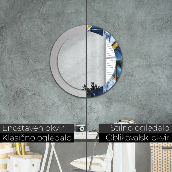 Round mirror frame with print Modern marble