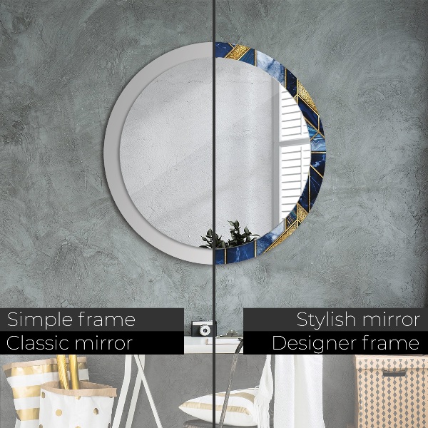 Round mirror frame with print Modern marble