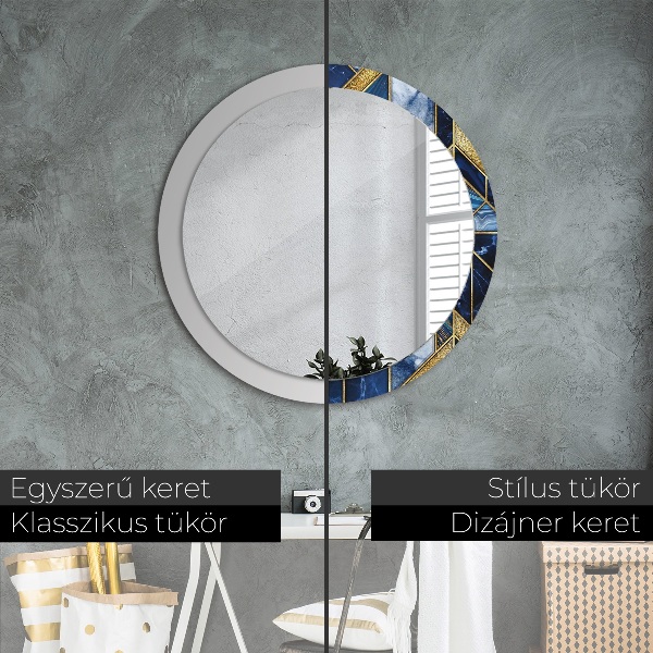 Round mirror frame with print Modern marble