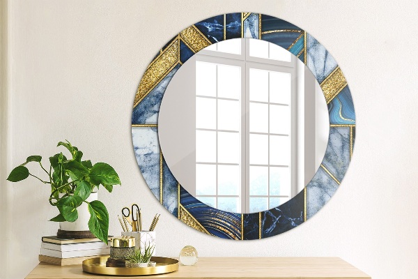 Round mirror frame with print Modern marble