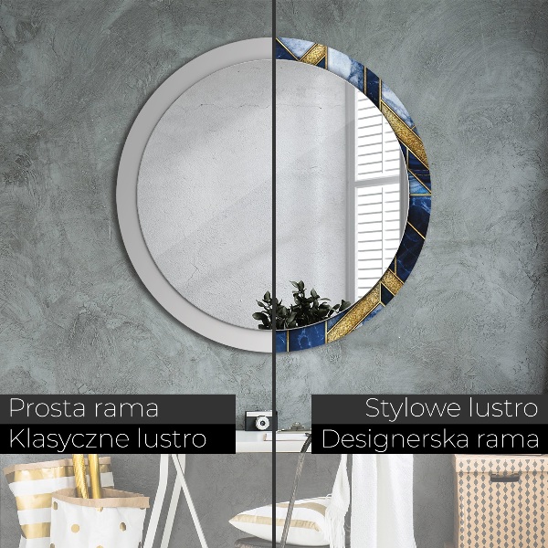 Round mirror frame with print Modern marble