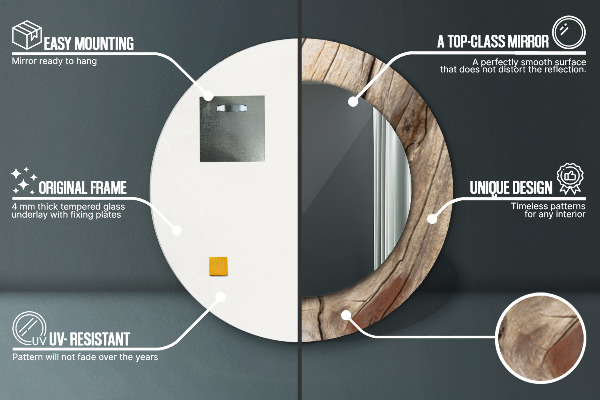 Round mirror frame with print Cracked wood