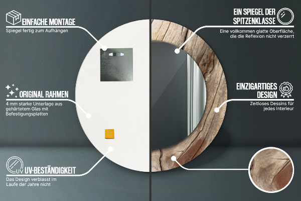 Round mirror frame with print Cracked wood