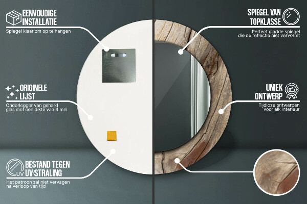 Round mirror frame with print Cracked wood