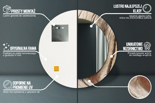 Round mirror frame with print Cracked wood