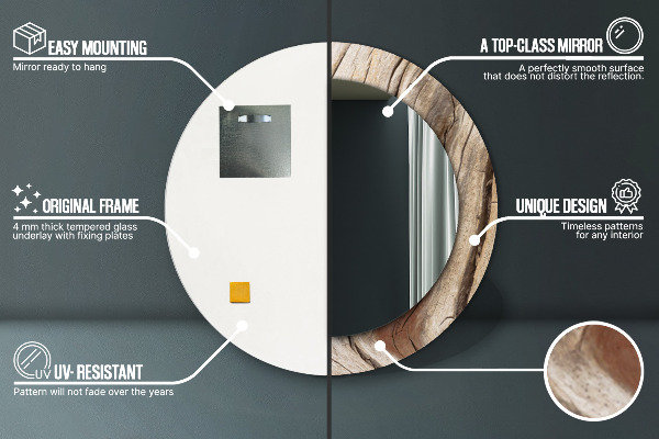 Round mirror frame with print Cracked wood