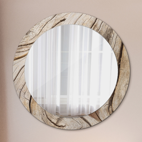 Round mirror frame with print Cracked wood