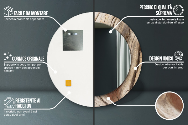 Round mirror frame with print Cracked wood