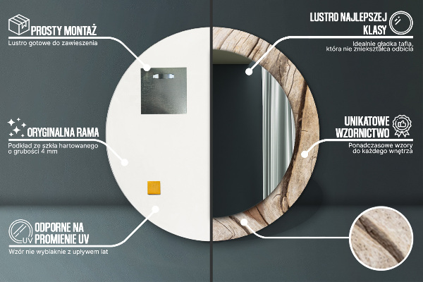 Round mirror frame with print Cracked wood