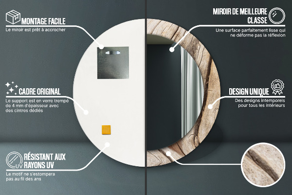 Round mirror frame with print Cracked wood