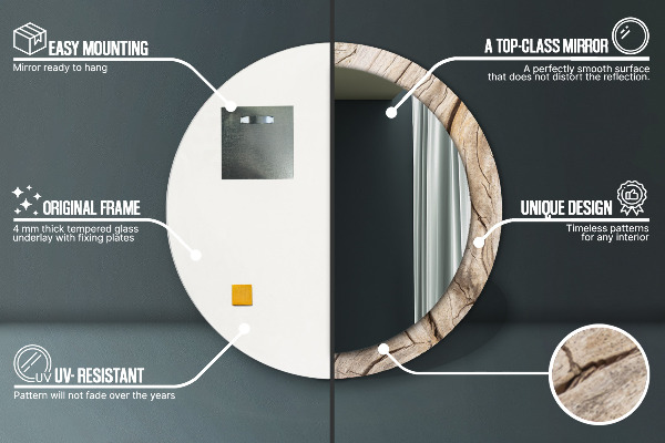 Round mirror frame with print Cracked wood