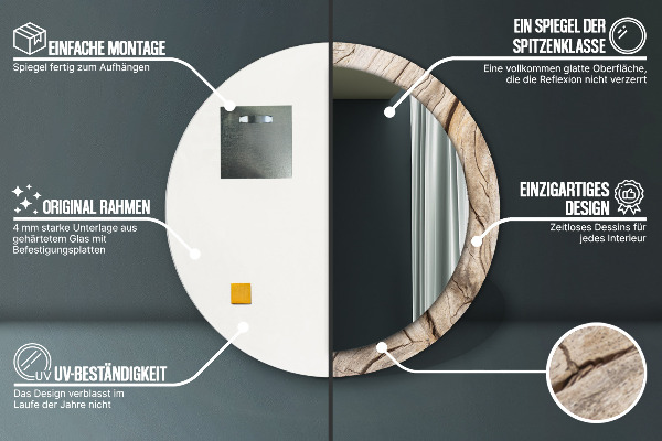 Round mirror frame with print Cracked wood