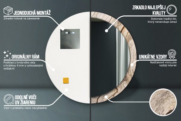 Round mirror frame with print Cracked wood