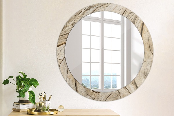 Round mirror frame with print Cracked wood