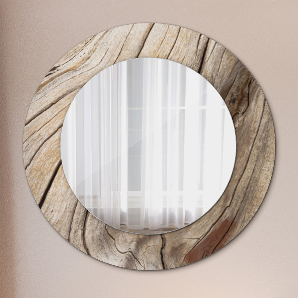 Round mirror frame with print Cracked wood