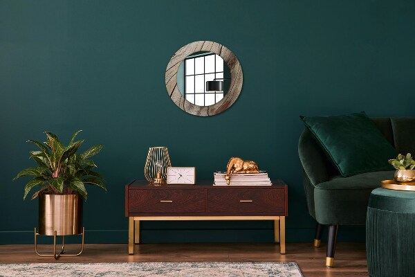 Round mirror frame with print Cracked wood