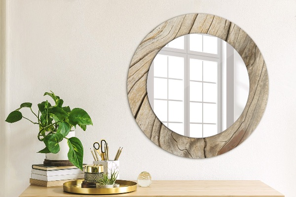Round mirror frame with print Cracked wood