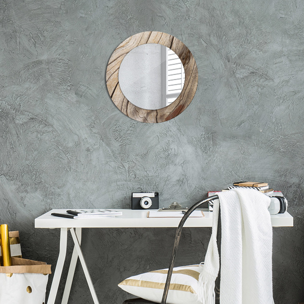 Round mirror frame with print Cracked wood