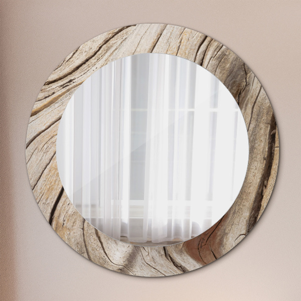 Round mirror frame with print Cracked wood