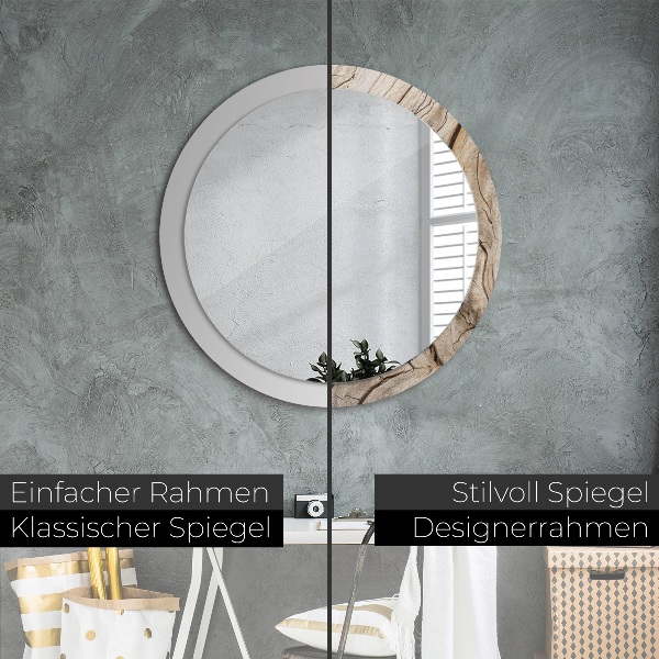 Round mirror frame with print Cracked wood