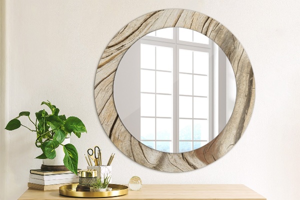 Round mirror frame with print Cracked wood