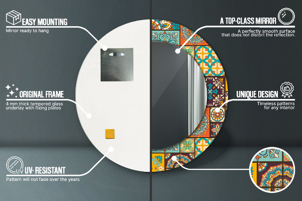 Round mirror frame with print Arabic pattern