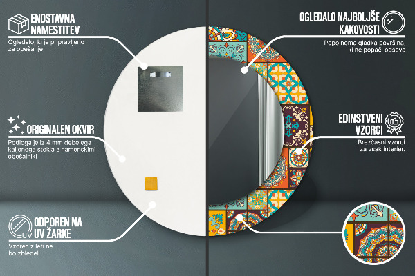 Round mirror frame with print Arabic pattern