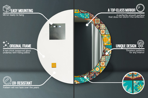 Round mirror frame with print Arabic pattern