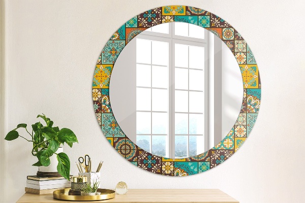 Round mirror frame with print Arabic pattern