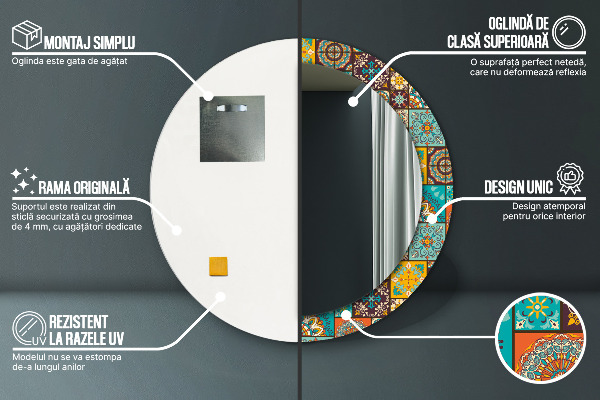 Round mirror frame with print Arabic pattern