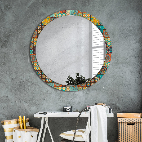 Round mirror frame with print Arabic pattern
