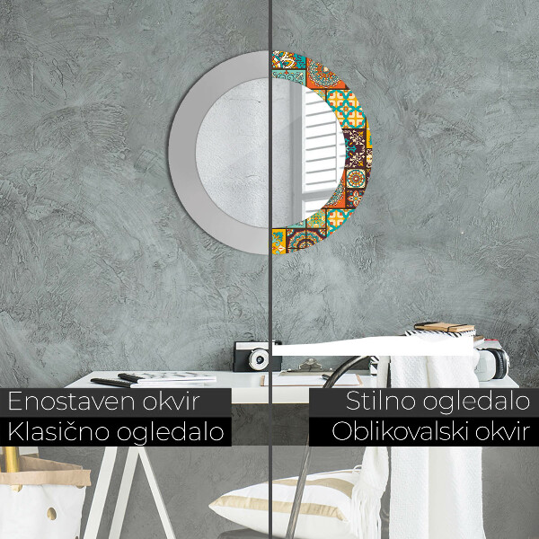 Round mirror frame with print Arabic pattern