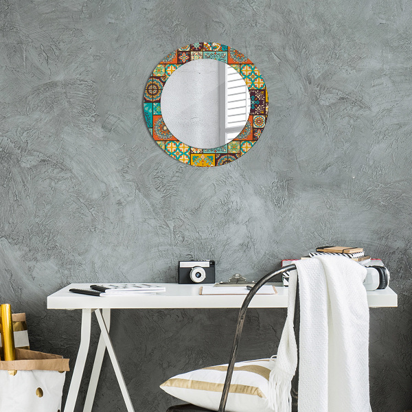 Round mirror frame with print Arabic pattern