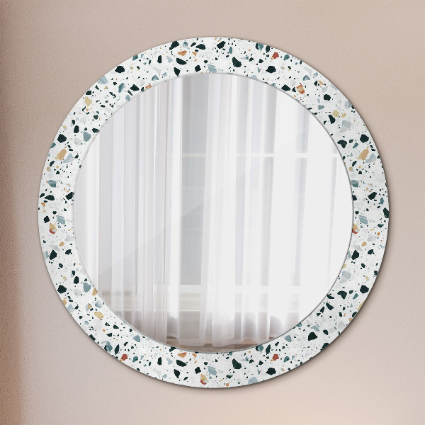 Round mirror frame with print Natural stone