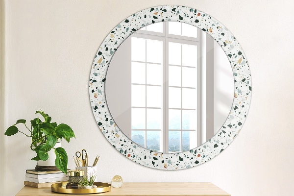 Round mirror frame with print Natural stone