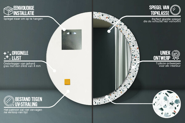 Round mirror frame with print Natural stone