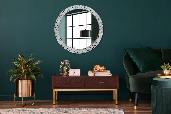 Round mirror frame with print Natural stone