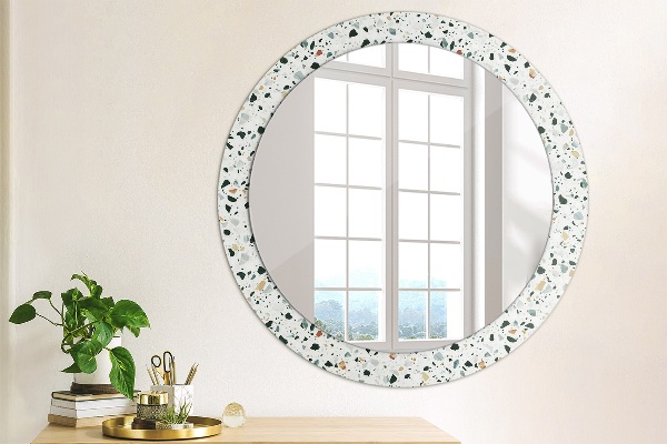 Round mirror frame with print Natural stone