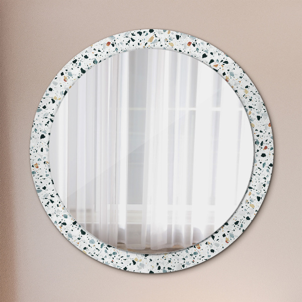 Round mirror frame with print Natural stone